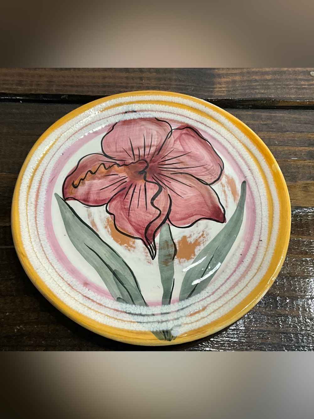 Vintage Zrike Hand Painted Multicolor Iris Plate Italy Rare